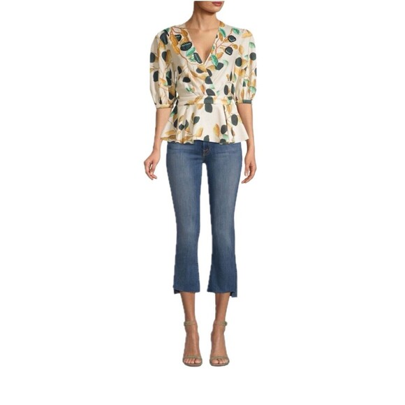 NWOUT PatBO Fruta Print Wrap Blouse Size L Wrap Blouse Fruit Print Hem V-neck - Picture 13 of 13